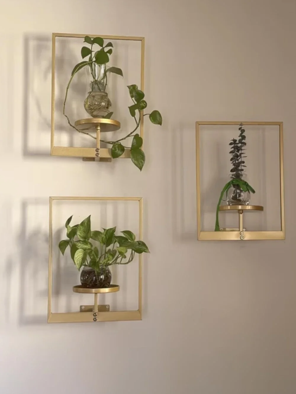 NWT 3Pack Gold Modern Metal Frame Wall Planters Hanging Plant Shelves Stand